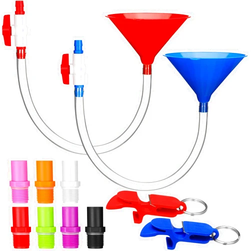 Vertintong 2 Pack Beer Bong Tube and Funnel with Valve Drinking Funnel Funny with 8 Interchangeable Mouthpieces 2 Shotgun Keychain Tool for Birthday Wedding Party(Single End)