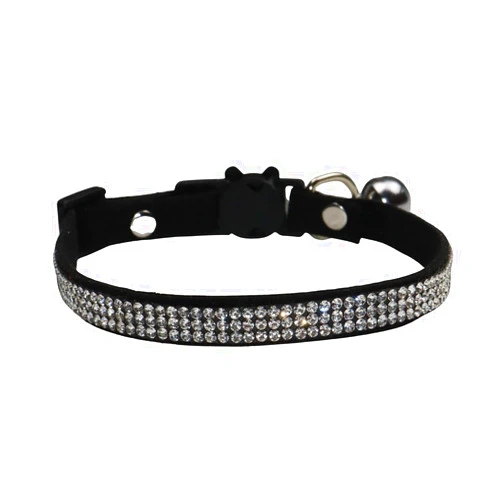 WDPAWS Velvet Cat Collar, Adjustable Rhinestones Bling Collar with Bell, Breakaway Safety Collar for Cats and Small Dogs (Black)