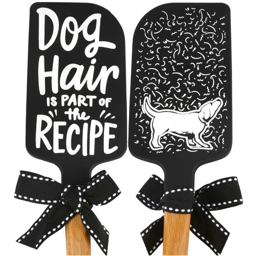 Primitives by Kathy double-sided silicone novelty cooking spatula/hand illustrated black/white design/dog shaking off fur on back/fun dog inspired sentiment on front 