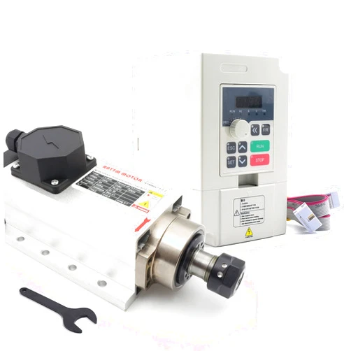 RATTMMOTOR CNC Spindle Motor Kit 220V, 2.2KW Air Cooled Spindle Motor Square Spindle Motor ER20+2.2KW VFD Inverter 220V Variable Frequency Drive Single to 3 Phase Converter for CNC Router Machine