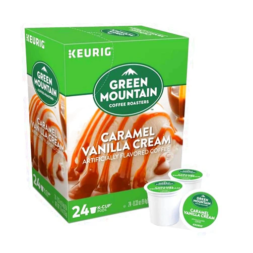 NOASR Keurig Coffee Pods K-Cups 16 / 18 / 22 / 24 Count Capsules ALL BRANDS / FLAVORS (24 Pods Green Mountain - Caramel Vanilla Cream)