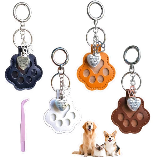 GSWRYH 4Pcs Paw Keychain for Dog Hair, Paw Print Keepsake Keychain for Fur, Pet Hair Keychain, Pet Fur Gift for Pet Lover