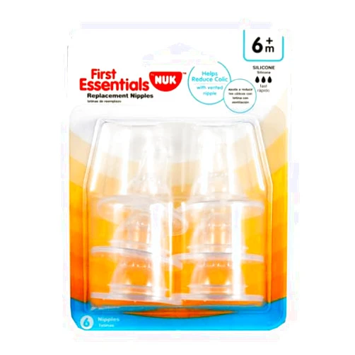 Gerber First Essentials Silicone Nipples, Fast Flow, 6 ct