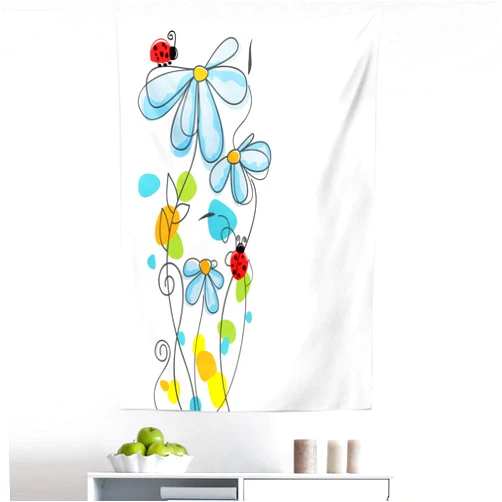 Ambesonne Ladybugs Tapestry, Flowers Oval Dome-Shaped Ladybugs Illustration Never Ending Love Story Luck, Fabric Wall Hanging Decor for Bedroom Living Room Dorm, 30
