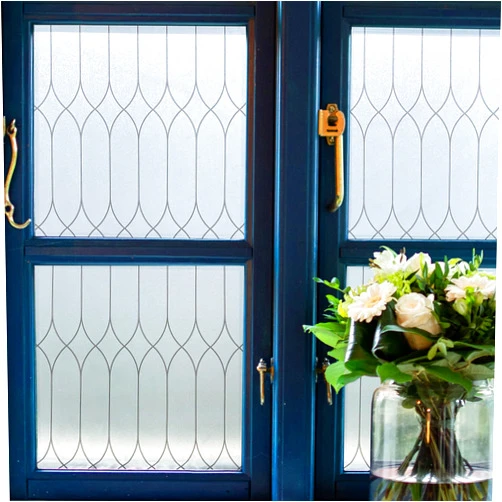 Jahoot Privacy Window Film, Bathroom Window Privacy Film, Frosted Glass Window Film Sun Blocking, Non-Adhesive Window Frosting Film, Window Cling Covering, Pure Frosted w/Black Morocco Lines, 17.7