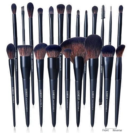 LORYP Black Makeup Brushes Set 21Pcs Powder Blush Foundation Concealer Highlighter Brush Vegan Pro Face and Eye Brush Kit