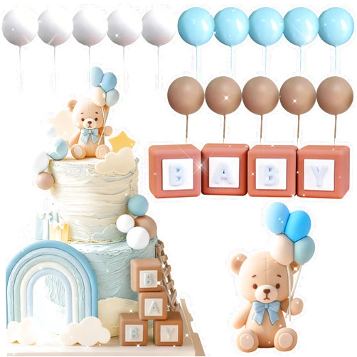 BACH AND BOOZY Blue Bear Cake Decoration Blue Gold Balls Cake Topper Bears Cake Cake Decoration Baby Shower Birthday Cake Decoration