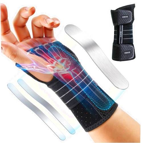 Rakiie Carpal Tunnel Wrist Brace Left Hand, Adjustable Night Wrist Support with 3 Metal Splints, Hand Brace for Men Women No Pressure on Thumb, Splint Stabilizer for Work, Arthritis, Gray Medium
