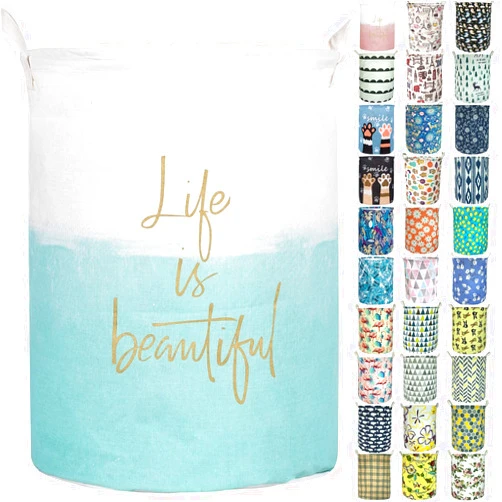 Aouker Merdes 19.7’’ Waterproof Foldable Laundry Hamper, Dirty Clothes Laundry Basket, Linen Bin Storage Organizer for Toy Collection(Life Blue)