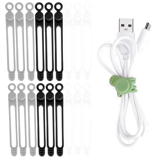 SRTXJUZD 18PC Cable Ties Reusable Silicone Cable Straps Cable Wire Ties Cable Cord Organizers for Earphone Phone Charger Audio Cable Computer