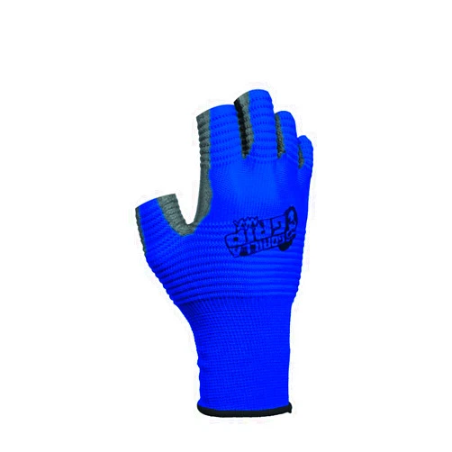 Gorilla Grip MAX Fingerless Gloves | Breathable Fingerless Work and Fishing Gloves with Ribbed Gripping Surface | Color: Blue and Black | 3-Pair