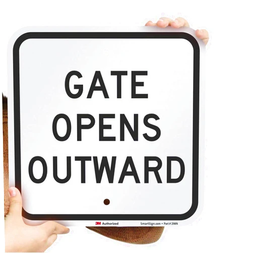 SmartSign 12 x 12 inch “Gate Opens Outward” Metal Sign, 63 mil Aluminum, 3M Laminated Engineer Grade Reflective Material, Black and White, Made in USA