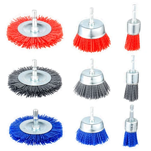 AOKLIT 9 Pack Nylon Filament Abrasive Wire Brush Wheel & Cup Brush Set, Nylon Brush for Drill with 1/4”Hex Shank for Removal of Rust Corrosion Paint-80 Grit, 120 Grit, 240 Grit