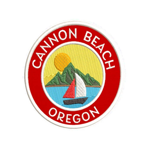 Coastal Oregon Embroidered Premium Patch Iron-On or Sew-On Embroidery Applique - Color: Red - Nautical Sea Ocean Creatures Beach - Fun Novelty Badge Biker Emblem - Vacation Tourist SouvenirQ