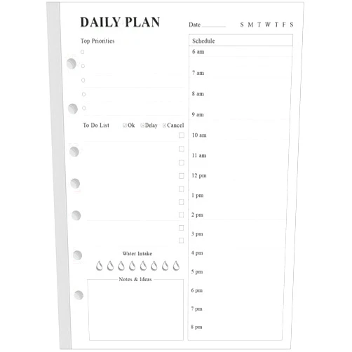ZGMJ Undated Daily Planner Refill - A5 Day Planner Insert To Do List, 100 Sheets/200 Pages Planner and Lined Refill, 7-Hole Punched, Size 4, Desk Size, 5.8
