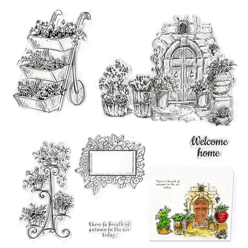 Hying Fall Flowers Leaves Clear Stamps for Card Making and Photo Album Decorations, Autumn Flower House Silicone Stamp Floral Words Banner Transparent Rubber Stamps Seal for DIY Scrapbooking