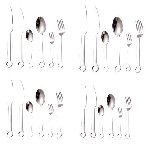 Satranc Tahmini Cutlery Set Stainless Steel Wrench Handle Flatware Set for 4, Food-Grade Serving Cutlery Set Tableware Eating Utensils Knives Forks Spoons Set Gift