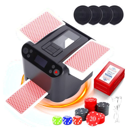 GXXZDN Automatic Card Shuffler and Dealer 2-in-1, 360°Rotating 2 Decks Card Dealer with Remote Card Calling and Poker Chips, Rechargeable, Ultra Quiet, for Blackjack Poker Texas Holdem