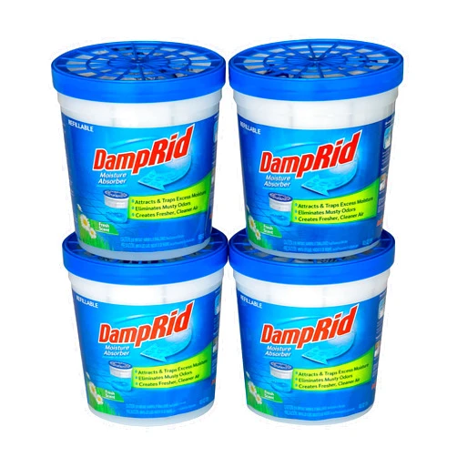DampRid Refillable Moisture Absorber, 10.5 oz. Cups, 4 Pack, Fresh Scent, Traps Moisture for Fresher, Cleaner Air, No Electricity Required, Lasts Up To 60 Days