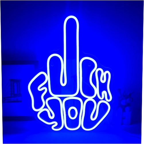 FAXFSIGN Letters Gesture Neon Signs for Wall Blue LED Neon Lights USB Neon Wall Light Neon Bar Light Up Sign for Bedroom Party Pub Game Zone Decoration