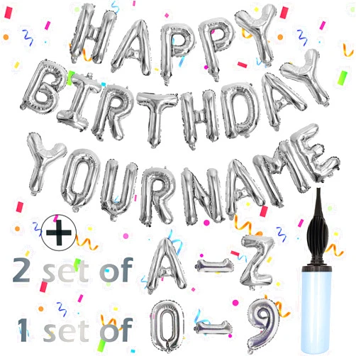 Awfrky 76pcs Happy Birthday Balloon Banner, Silver Balloons Letters, Personalized 16