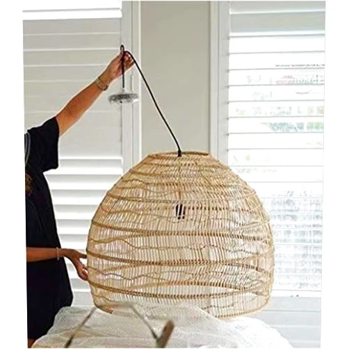 Wylolik Chandelier, DIY Bamboo Chandelier Modern Hand-Woven Bamboo LED Pendant Lamp Vintage Living Room Hanging Pendant Lights for Home Decor Industrial Lighting Fixtures E27, 110-240V