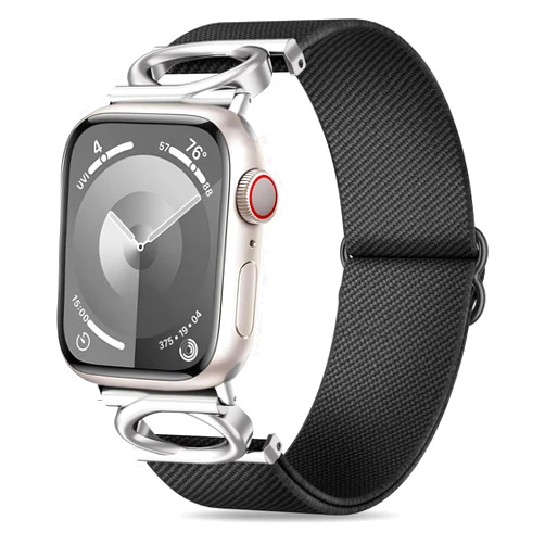 Wizvv Dressy Double-C Shaped Stretchy Nylon Band Compatible with Apple Watch 41mm 45mm, C Shape Metal Buckle Bracelet Elastic Adjustable Nylon Sport Wristband for iWatch 9/8/7/6/5/4/3/2/1/SE Women Men
