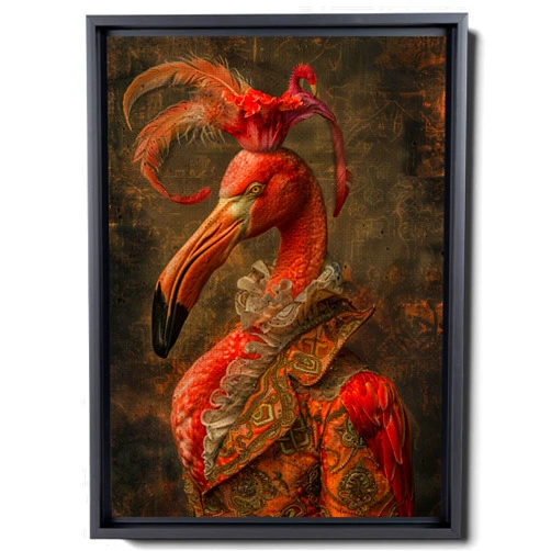 StoreUSA99 Flamingo Vintage Portrait, Renaissance Animal Art Print, Altered Art Print, Animal Head Human Body, Animal Wall Art, Flamingo Vintage Art Prints, Watercolor, Canvas