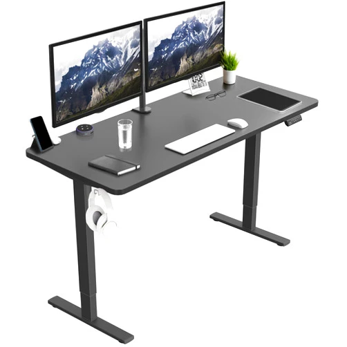 VIVO Electric 60 x 24 inch Standing Desk Workstation, Memory Controller Height Adjustment, 1B Series, One-Piece Black Top, Black Frame, DESK-KIT-1B6B