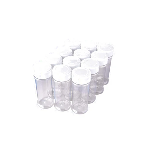Xyloburst 12 Pack of 6 Oz. Empty Clear Plastic Spice Bottles with White Sprinkle Top Lids For Storing and Dispensing Salt, Sweeteners and Spices - Food-Grade Spice Jars for Kitchen and Home Spice Organization