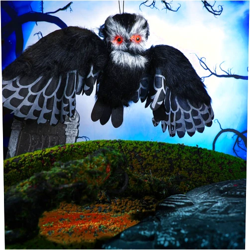 Colingmill Halloween Owl Decoration Animated Hanging Artificial Halloween Scary Light up Owl with Creepy Voice Halloween Animal Ornaments for Party Indoor Outdoor Home Decoration,Not Includ Battery