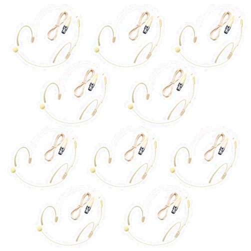 Akoree 10 Pack Headset/Headworn Microphone Double Over Ear Earset, 4 Pin Mini XLR Head Hanging Condenser Omnidirectional Mic Compatible with Shure Wireless Bodypack Transmitter System