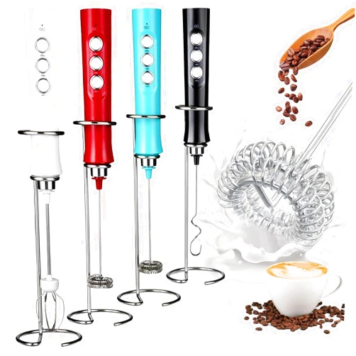 WanderLand Rechargeable Handheld Milk Frother Wand for Coffee,Drink Mixer with Stainless 2 Whisks, Electric Whisk 3 Speeds Adjustable, for Latte, Cappuccino, Hot Chocolate （Black）