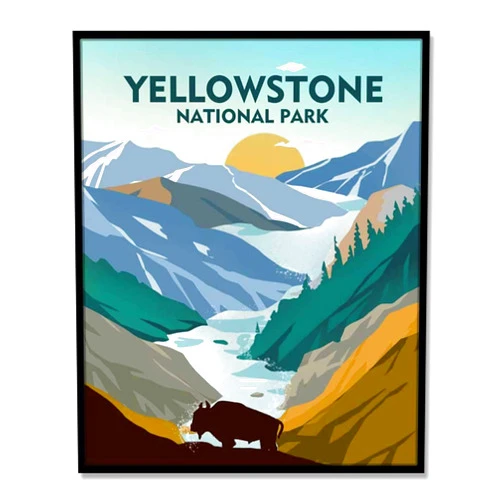 WCDHOR Yellowstone National Park Poster Travel Wall Art Yellowstone National Park Minimalist Decor Travel Poster Wanderlust Gift, UNFRAMED (8X10 inch)