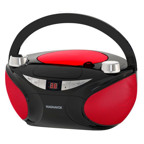 Magnavox MD6949 Portable Top Loading CD Boombox with AM/FM Stereo Radio and Bluetooth Wireless Technology in Black | CD-R/CD-RW Compatible | LED Display | (Black/Red)