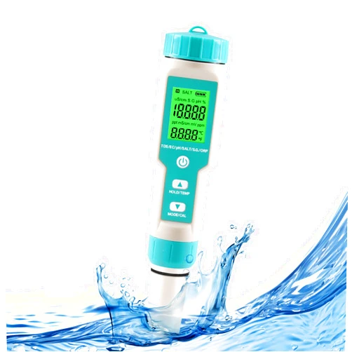 Rowyet pH Meter for Water 7 in 1 PH/TDS/EC/Salt/S.G/ORP/Temp Meter,pH Tester Digital Backlit Waterproof LCD,TDS Meter EC Meter PPM Meter Suitable for Pools, Drinking Water, Aquariums, Hydroponic Cooking.