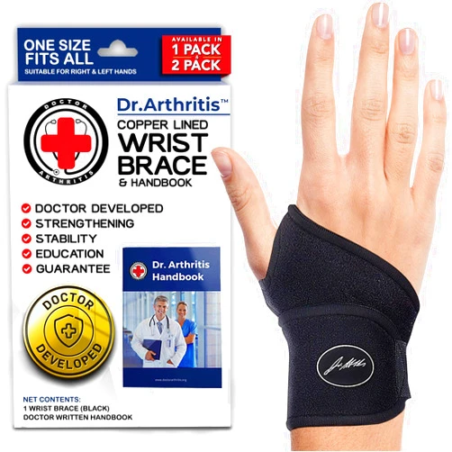 Dr. Arthritis Doctor Developed Copper Wrist Brace/Wrap for Carpal Tunnel Support, Splint Brace -F.D.A. Medical Device & Doctor Handbook-Night Support for Women Men-Right & Left hands (Single)