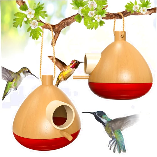 DFANG 2 Pack Hummingbird House, Wooden Humming Bird Houses for Outside, Hanging Chickadee Nesting for Indoor Outdoor, Courtyard Decoration