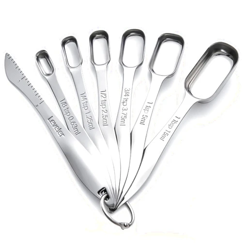 Rainspire Heavy Duty Measuring Spoons Set Stainless Steel, Metal Measuring Cups and Spoons Set for Dry or Liquid, Fits in Spice Jar, Home Gadgets Kitchen Gadgets, Set of 7 Including Leveler