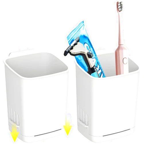 Kulusion 2 Packs Wall Mounted Toothbrush Holders, Bathroom Toothbrush Holders with Drain Tray, Tooth Brush Holder for Electric Toothbrush Toothpaste Razor, Tableware Holder for Kitchen (White