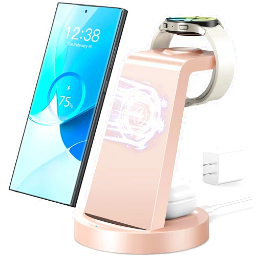 HUANCTOMA Wireless Charger for Samsung: 3 in 1 Wireless Charging Station for Samsung Galaxy Watch 7 6 5 4 3 Pro Classic Galaxy Buds - Charger Dock Stand for S25 S24 Ultra S23 S22 S21 Note Z Fold Android