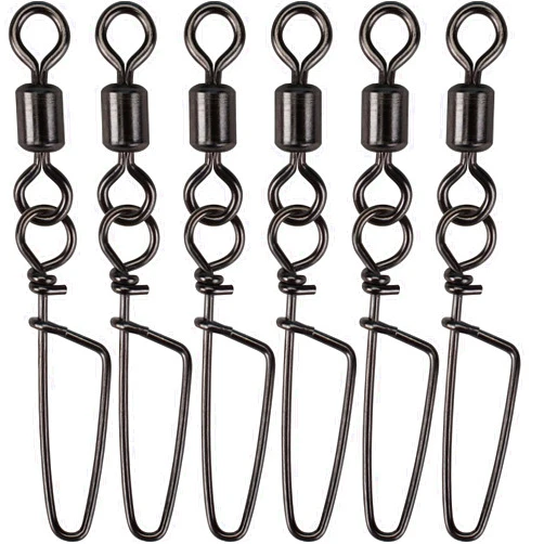 Faveten Fishing Swivels with Snap, Bass Fishing Gear, High Strength Stainless Steel Fast Change Fishing Line Leader Bass Lures Hooks Weights 50 Pcs (Test 70-150 Pound)