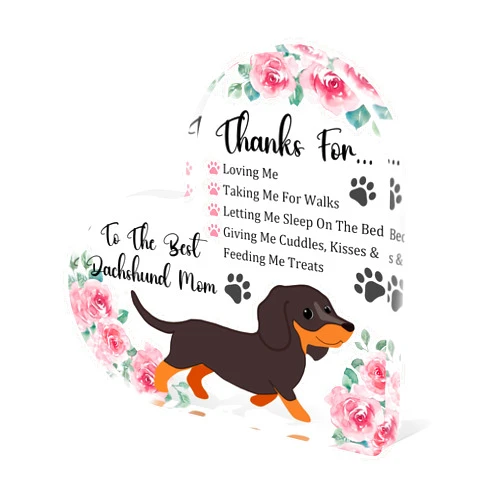 Tian Zhun Dachshund Gifts for Women Weiner Dog Lover Thank You Dachshund Mom Gifts Rose Acrylic Heart Plaques Appreciation Gift for Mothers Day Christmas Birthday
