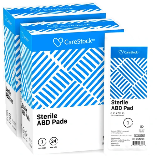 CareStock Abdominal Pads 8x10 in [48-Pack] Sterile ABD Pads, Extra Absorbent, Individually Wrapped, Wound Care First Aid, 24 Count, Pack of 2
