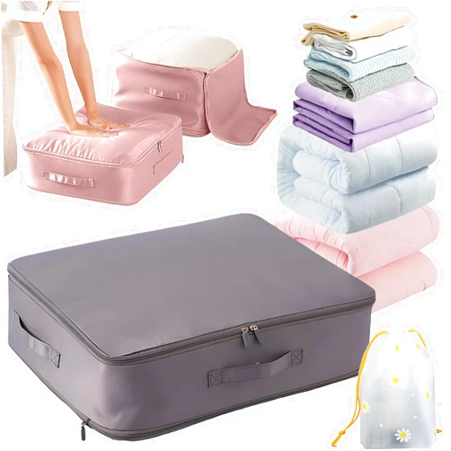 Qlonn Ultra Space Saving Self Compression Organizer, 2024 Upgrade Space Saver Quilt Compression Storage Bag, Space Saver Bags for Comforters Blankets Bedding Duvet, Closet Organizers (Gray, 21x16x12 Inch)