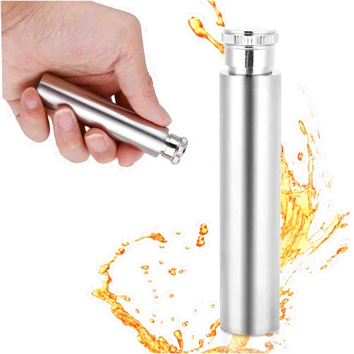 HERCHR 1 Oz Hidden Flask for Liquor, Stainless Steel Tube Hip Flask Mini Small Pocket Flask Multifunctton Cigar Shaped Pocket Drinking Tubular Bottle for Camping Picnics Bars Use 10 x 2.2 x 2.2cm