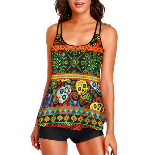 Aiyoolee Casual Swimsuits for Women Tummy Control Bathing Suits Two Piece Tankini Bikini