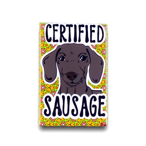 The Cloudy Corgi Certified Sausage Dachshund Dog Magnet, Funny Cartoon Pet Portrait Gift, Retro Art Kitchen & Office Decor 2x3