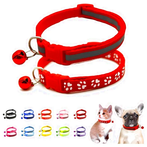 Serijoars Cat Collar with Bell, 2-Pack Basic & Reflective Cat Collar with Bells for XXS Xs Small Pet Dogs Boy Tiny Kitten Girls Animal,Neck 7-12 Inch (Red, Neck 7-12