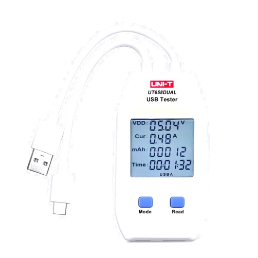 UNI-T LCD USB Type C Digital Tester - Power Voltage Amps Meter Current Capacity Cable Tester Tool, UT658Dual DC 4-24V Voltmeter Ammeter Detector Inspecting Portable Power Sources
